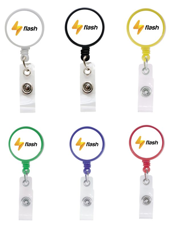 Plastic badge reel with big round surface (Dia)