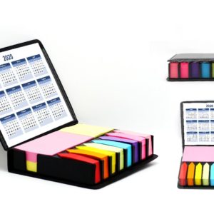 Leather post it pad with 2 size sticky notes and 8 colour post it