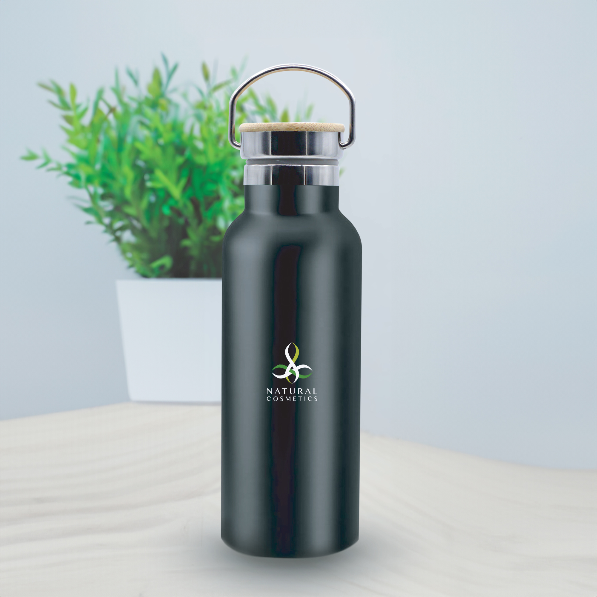 "Insulated Bottle With Bamboo Cap: Stylish and eco-friendly beverage container for temperature-controlled hydration."