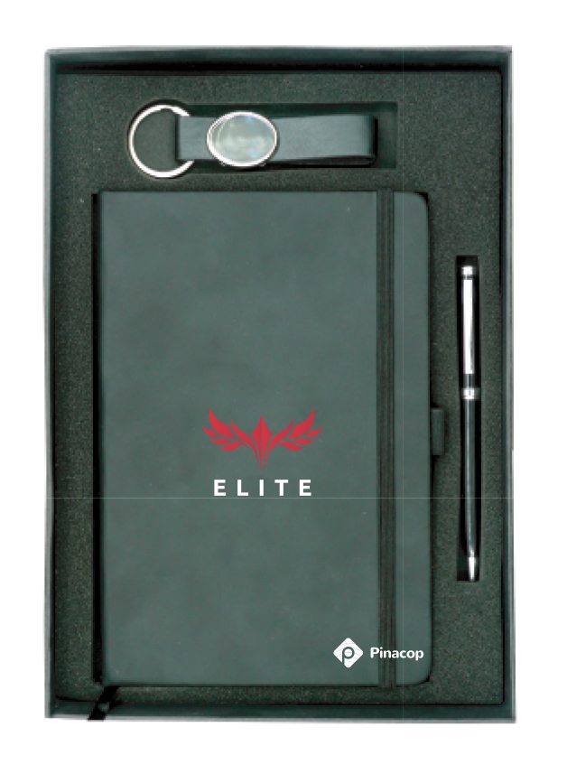 Gift set with A5 PU Notebook, Metal Pen, leather Keychain