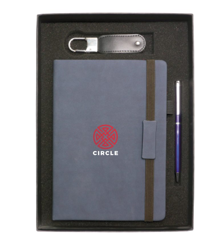 Gift set with Leather Notebook 8 Gb Leather USB and pen