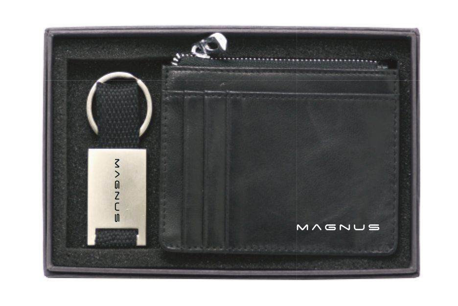 Gift set with keychain and leather card holder