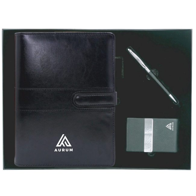 Gift set with PU Leather Organiser, Metal Pen & Card Holder