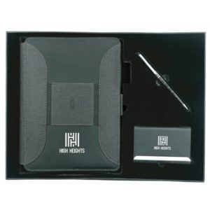 Gift set with wireless power bank organiser metal pen card holder