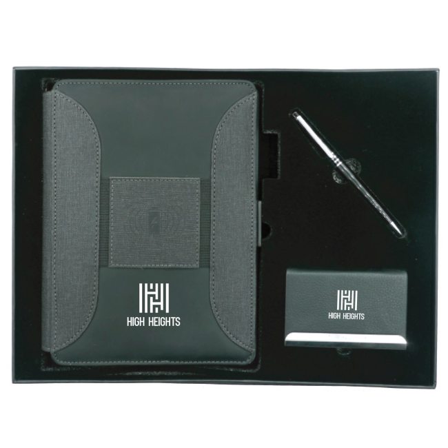 Gift set with Wireless Power bank Organiser, Metal Pen & Card Holder