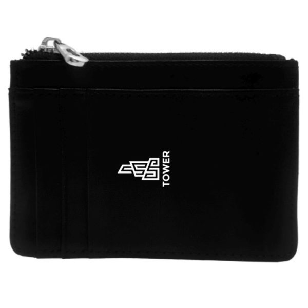 Black zipper leather card holder