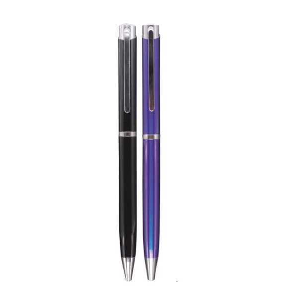 Blue and black metal pen