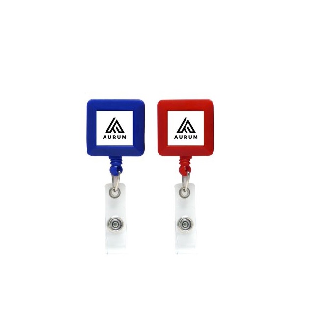 Blue and Red Plastic badge reel in square shape