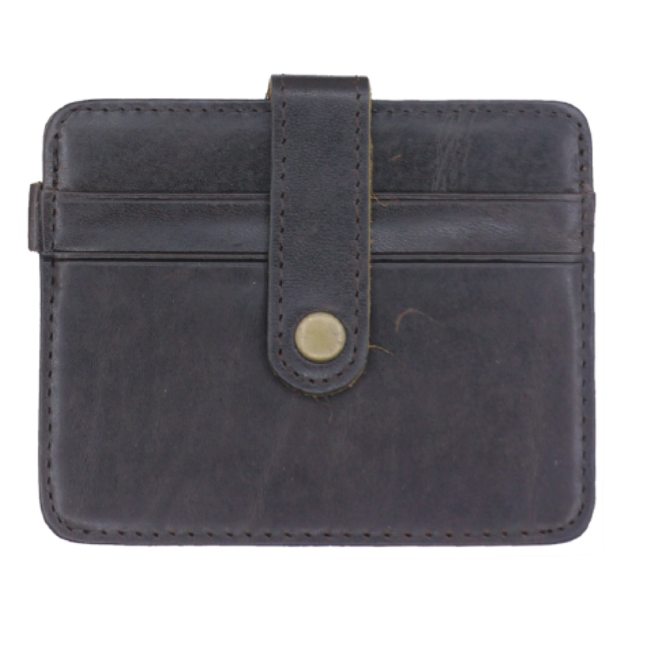 Dark Brown Button Leather card holder