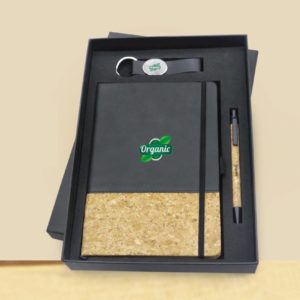 Gift set with A5 PU Cork Notbook, Cork pen & Leather Keychain