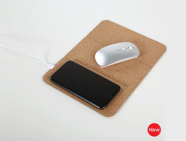 Cork foldable mouse pad with wireless charging