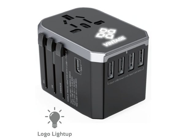 Light up logo type-c 4 usb port universal travel adapter