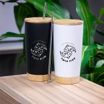 Stainless Steel Tumbler With Bamboo Lid And Base